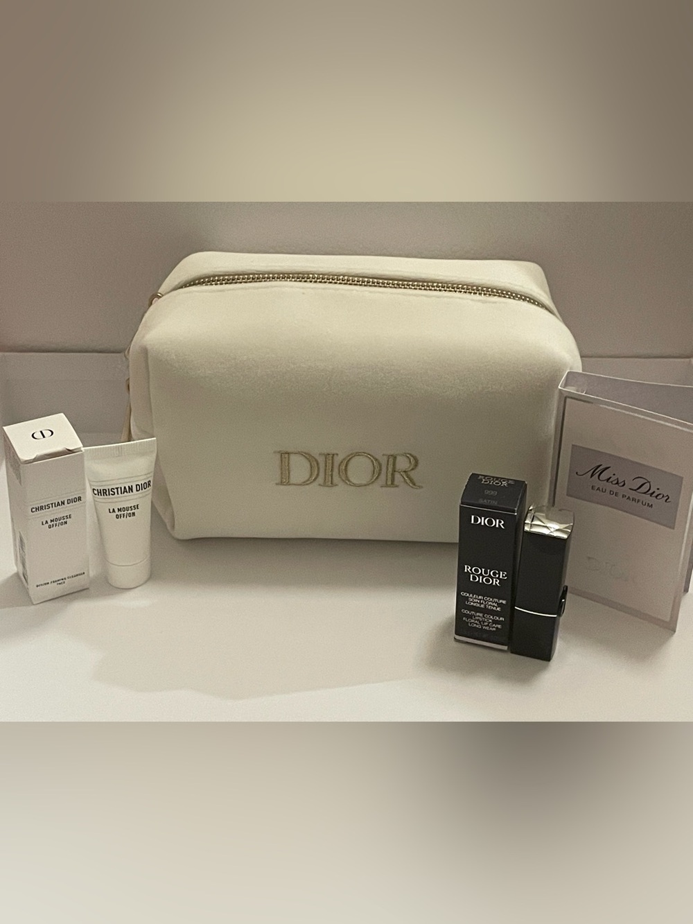 Dior Pouch Makeup Bag Velvet Off White Bundle NIB
